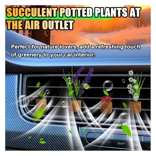 Image of 4PCS Plant Air Freshener Vent Clip, 3D Artificial Plant, Cute Mini Car Flower Vase Diffuser, Creative Car Aromatherapy, Interior Decoration Accessories