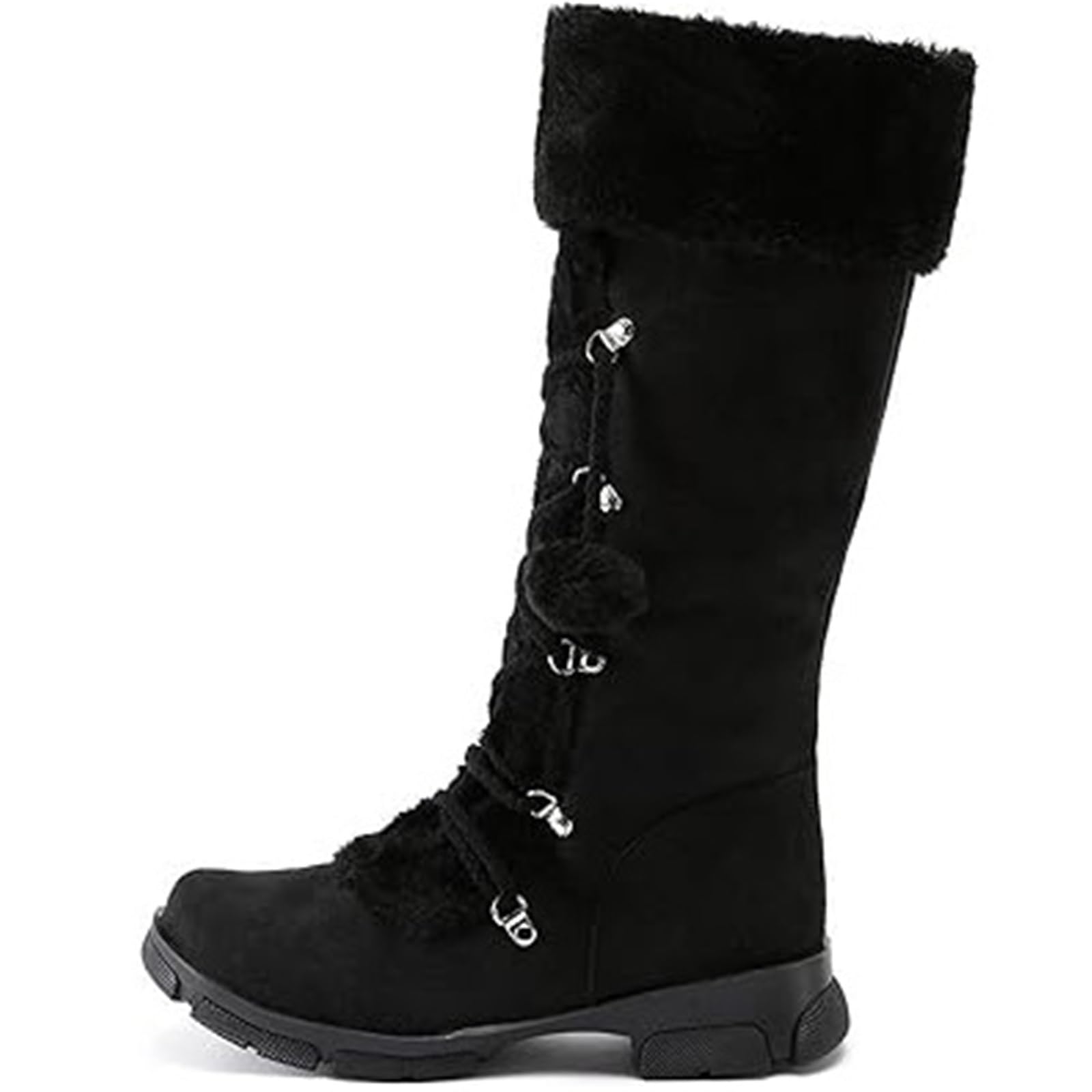 Plus Size Womens Knee High Boots Winter Warm Wide Mid Calf Booties Round Toe Snow Boots Outdoor Hiking