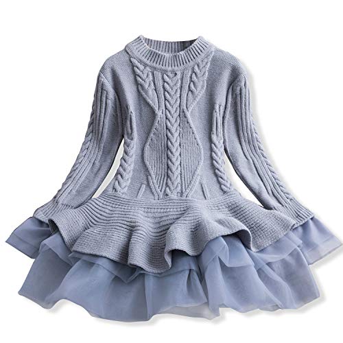 NNJXD Little Girls Multi Layer Ruffle Sweater Casual Dress Size(100) 2-3 Years Gray