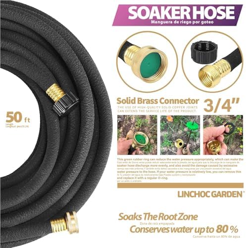 LICNCHOC GARDEN Soaker Hose 50ft,1/2 INCH Flexible Durable Garden Hose for Efficient Watering, Leak-Proof Design 100% Recycled Rubber,Ideal for Lawns,Gardens & Flower Beds - Thumbnail 4