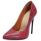  Gicoiz Mode Aiguille Escarpin Femmes Elegant Pointu Chaussures de Fête Snakeskin Talons Hauts Escarpin A Enfiler Cuir Verni Escarpin Suède Rouge Taille 39 EU-40Cn