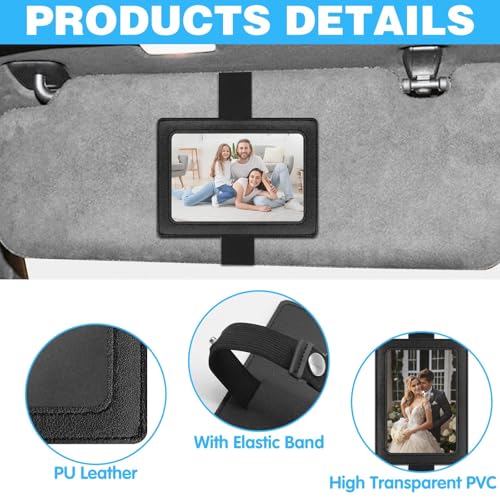 Image of Leather Car Visor Picture Holder Photo Clip Fits 5-Inch Car Picture Frame Displays Your Photographs Sun Visor Car Photo Holder Black Both Horizontally And Vertically, Photo Car Visor Clip for Vehicle