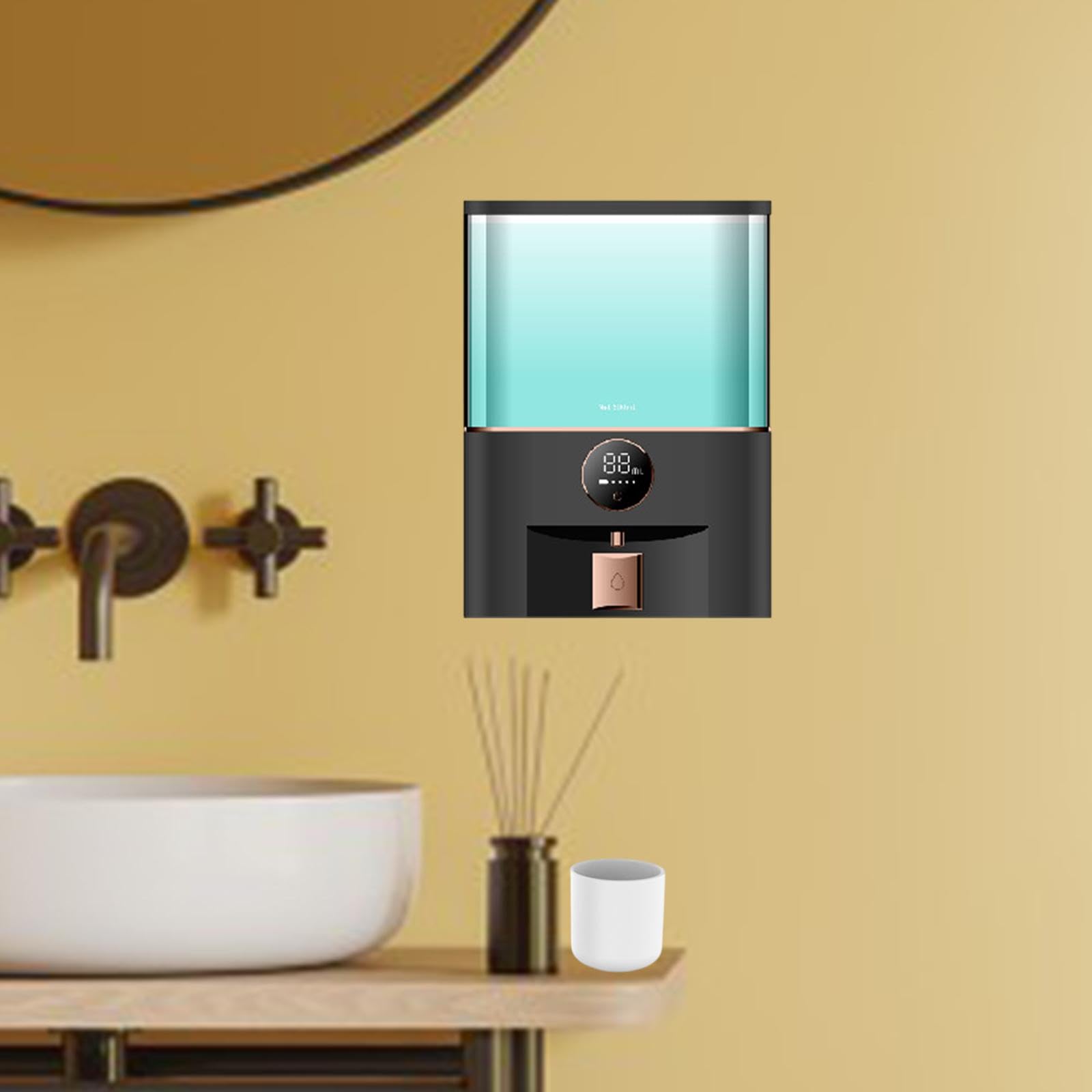 Amagogo Mundspülungsspender Automatischer Wanddispender Behälter Quantitativer Flüssigkeitsspender Digitale Mengenanzeige Einstellbare Dosierung für Badezimme, Schwarz