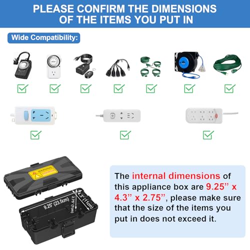 Clatoon Medium Outdoor Electrical Box Waterproof 10.3 x 5.9 x 3.7 in, IP54 Waterproof Extension Cord Cover Outlet Box, Weatherproof Connection Box for Electronics Outside, Power Strip, Light, Plug
