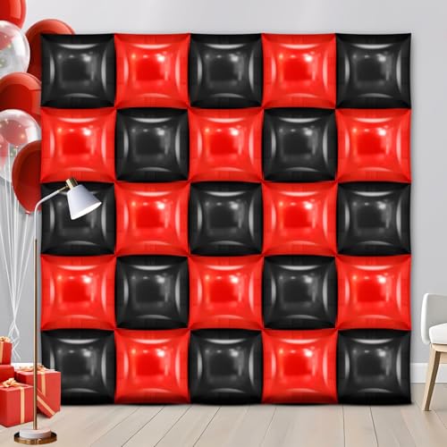 25 PCS 19inches Black and Red Square Foil Balloons Wall | Double Sided Cube Balloons Tunnel Arch Kit - Ideal for Birthday, Wedding, Anniversary Background Decorations (Black,Red)