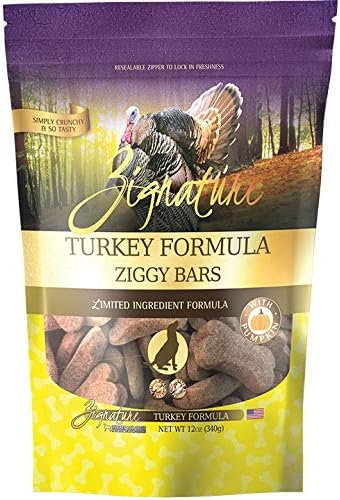 Zignature Turkey Zippy Bars Dog Treats 12 Ounce Bag. (New)