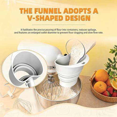 Flour Funnel for Kitchen Aid Mixer 4.5 – 5 Qt, Food-Grade Silicone Foldable Funnel, Large-Capacity Stand Mixer Attachment, Dishwasher Safe (White) - 3