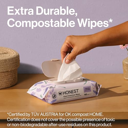 Image of The Honest Company Calm and Cleanse Naturally Scented Wipes, Cleansing, Multi-Tasking, 99% Water Plant Based, Hypoallergenic, Lavender, 240 Count