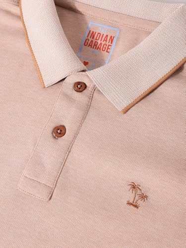 Image of The Indian Garage Co Men Regular Fit Textured Polo Neck Half Sleeves Tshirt