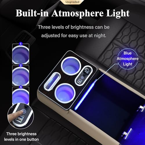 Image of Coverado Car Center Console, Universal Rear Bench Seat Consoles, Back Seat Car Organizer, Seat Organizer with Cup Holder+Phone Holder, Central Armrest Box Back Seat Storage Box (Upgraded, Beige)