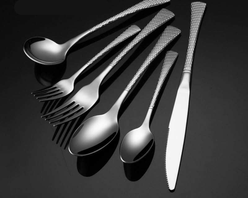 Juego de Cubiertos de Plata, 6/24/36/48/60/72 Piezas, vajilla de Acero Inoxidable 304, Cuchillo y Tenedor de Cola de Pescado de Doble Cara, Cuchara, Cuchillo para Carne doméstico y