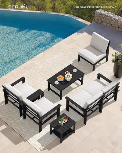 Image of SERWALL HDPE Outdoor Patio Furniture Set | with Coffee Table & Side Table