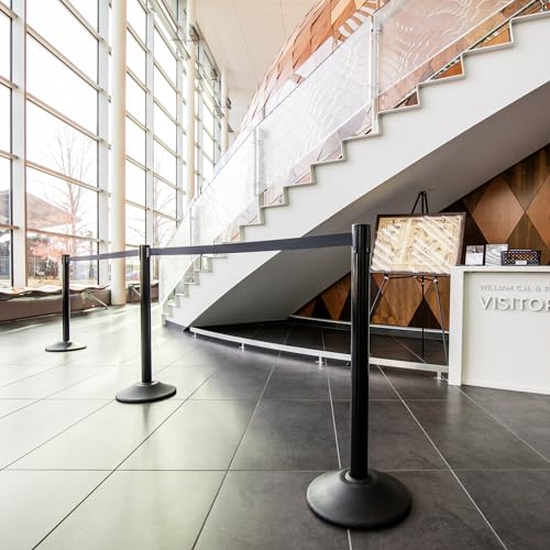 US Weight Suporte preto de aço premium resistente com cinto retrátil preto de 2,5 m, pacote com 2