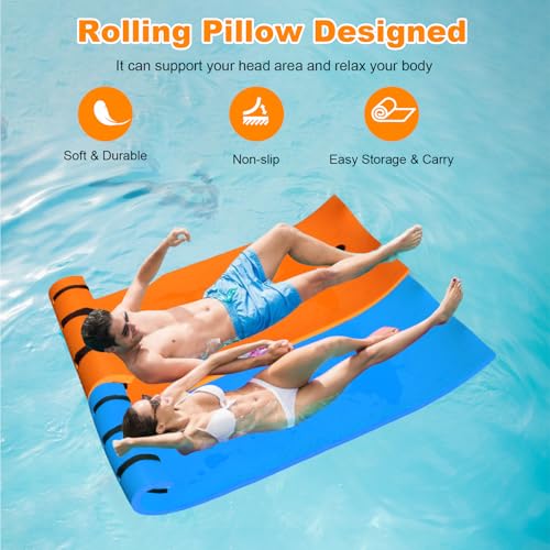 Inoamity XPE Schwimmmatte 210 x 90 cm – Wassermatte für Pool, Seen, Boot, Flüsse & Meer, Reißfest Rollbar mit Sicherheitsfarbe – Schwimmende Ideal für Erwachsene, Familien & Wassersport(Blau)