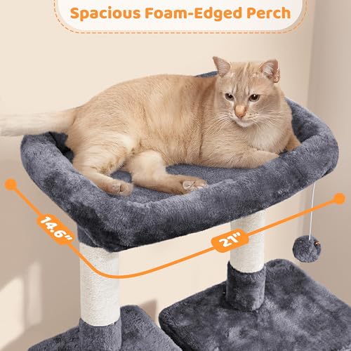 Image of Yaheetech 54in Cat Tree Tower for Large Cats, Multi-Level Condo & Hammock | Sisal scratching posts, roomy condo holds up to 22 lb, a wide 21-inch top perch fit large cats, dark gray