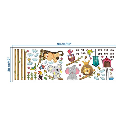 Image of Kids Height Chart Wall Sticker Cute Animal Growth Chart Height Measuring Scale for Kids Nursery Playroom Classroom | Easy Peel & Stick Sheet: 90x30 cm Total Coverage: 108x57 cm