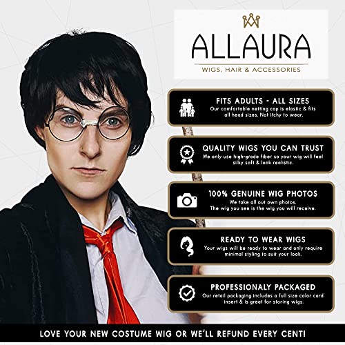 ALLAURA Black Wizard Wig, Short Black Boy Wizard Wig & Glasses Set for Kids & Adults - Image 3