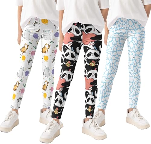 Kiench Girls Printed Leggings Yoga Pants for Kids Pack of 3