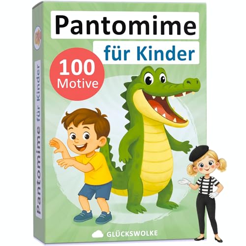 GLÜCKSWOLKE Pantomime Spiel für Kinder - lustiges Familienspiel I Mit 100 Spielkarten I Indoor & Outdoor Spielzeug Kinderspiel I Spiele ab 4 5 6 7 8 9 Jahre I Geschenk für Junge & Mädchen