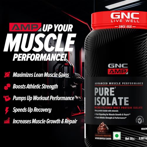 Image of GNC Amp Pure Isolate Zero Carb | 2 Lbs | 30 Servings | Boosts Athletic Performance Builds Lean Muscles | Speeds Up Recovery | Digezyme For Easy Digestion | 25G Protein | 6G Bcaa | Chocolate Frosting