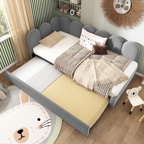 ZIDEY Polsterbett 90x200 Einzelbett mit Ausziehbett 90x190cm...