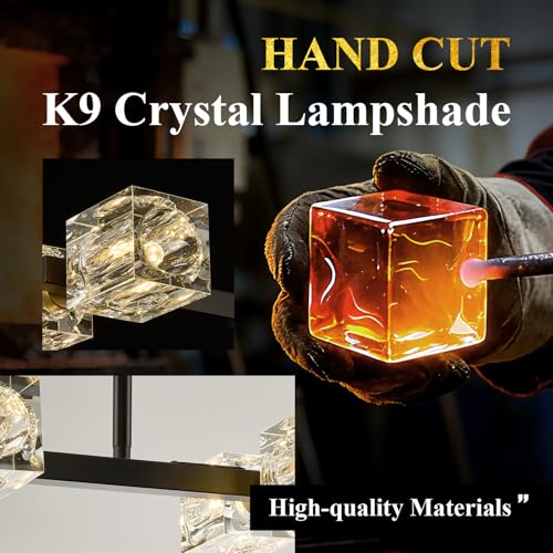 Image of Black Gold Crystal Chandelier 10-Light L 43 inch Modern Sputnik Ceiling Pendant Light Fixture Industrial Adjustable Hanging Lights for Dining Room Kitchen Island Living Room Bar
