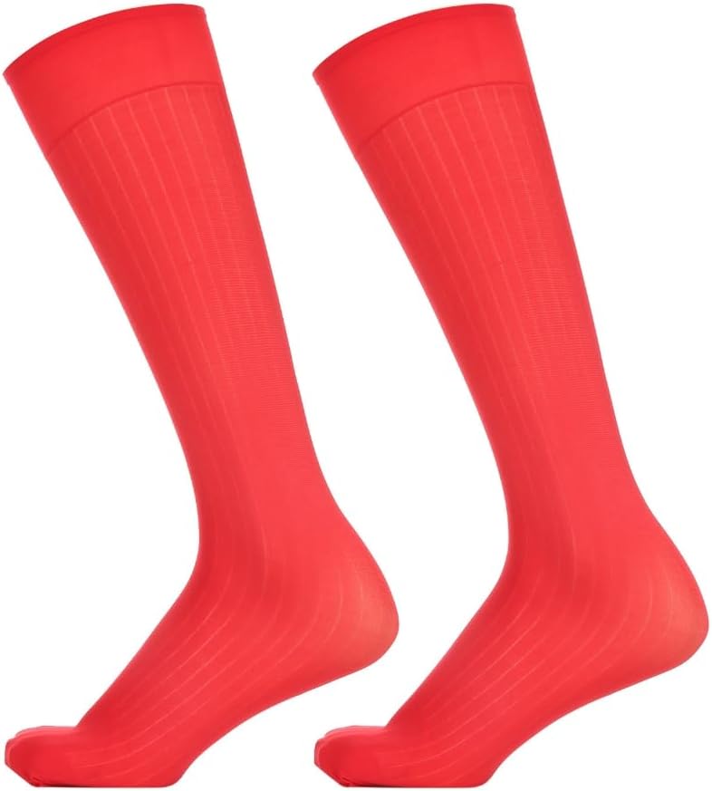 Men's Business Dress Socks Wide Stripe Pattern Reinforced Nylon Fabric Professional Attires Sheer Formal Suit