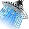 Hotel Spa Ultra-Luxury Extra-large 8 Inch Chrome Face 5-Setting Rainfall LED Shower-Head by Top Brand Manufacturer. Color of LED lights changes automatically according to water temperature