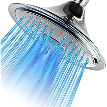 Hotel Spa Ultra-Luxury Extra-large 8 Inch Chrome Face 5-Setting Rainfall LED Shower-Head by Top Brand Manufacturer. Color of LED lights changes automatically according to water temperature