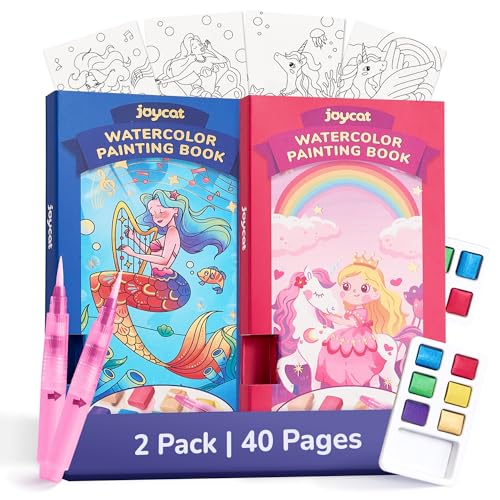 JoyCat 2er Pack Pocket Malen mit Wasserfarben Malbücher für Kinder, Kunst- und Bastelspielzeug Set, Kreatives Reise- und Heim-Malset, Geschenke für Mädchen & Jungen im Alter von 3-8 Jahren