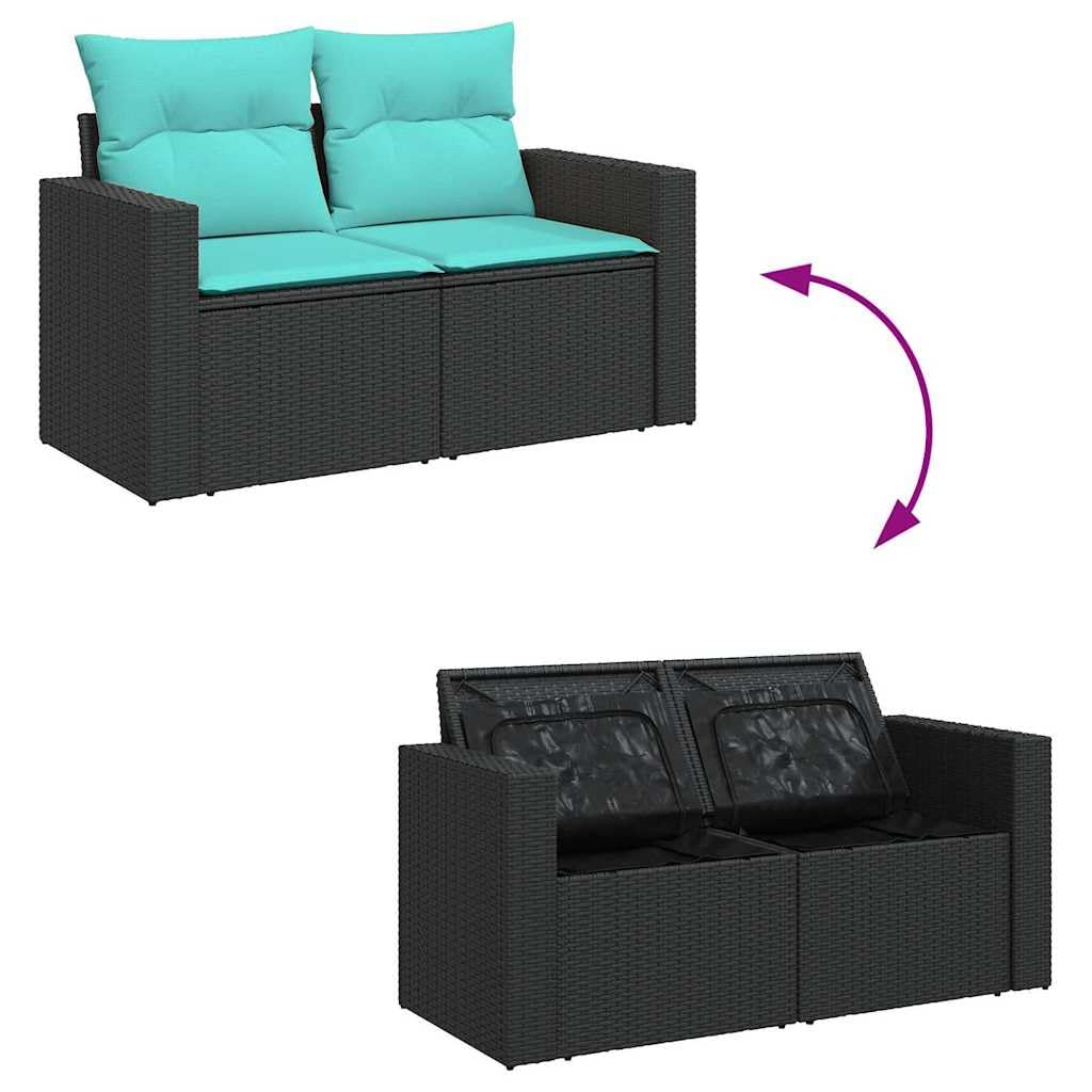Juego de sofás de jardín de ratán de polirratán, juego de salón modular para terraza y jardín, conjunto de asientos con práctico espacio de almacenamiento, incluye cojines de asiento y