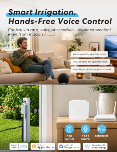 Image of meross WiFi Water Timer for Garden Hose, Brass Inlet & Outet, Rain Skip | WiFi Sprinkler Valve for Lawn, Garden, Yard & Automatic Irrigation System, Work with Apple Homekit, Alexa & Google Assistant