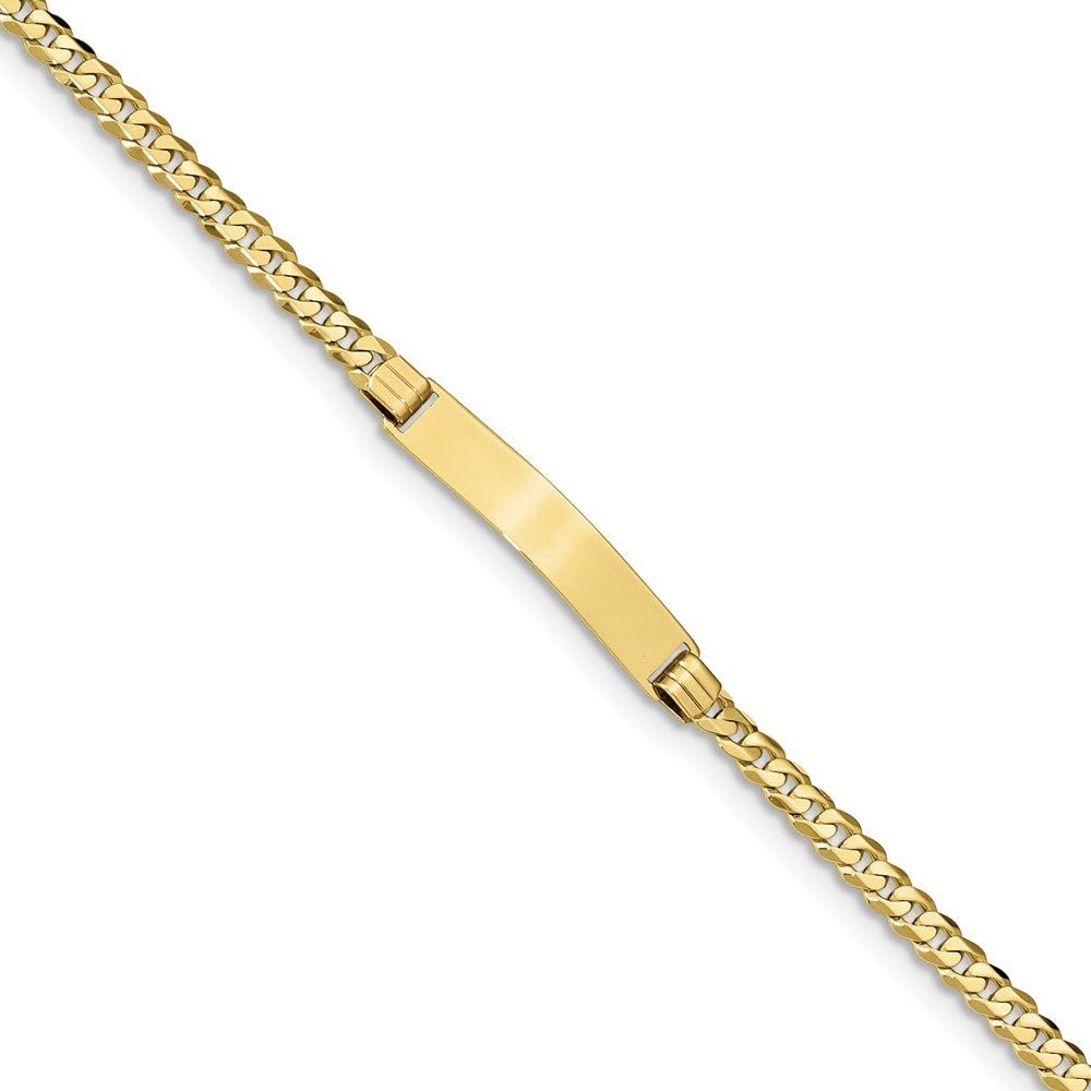 Solid 10k Yellow Gold Flat Curb Cuban Link ID Bracelet Engravable Identification Name Bar Tag - with Secure Lobster Lock Clasp 8" (Width = 5mm)