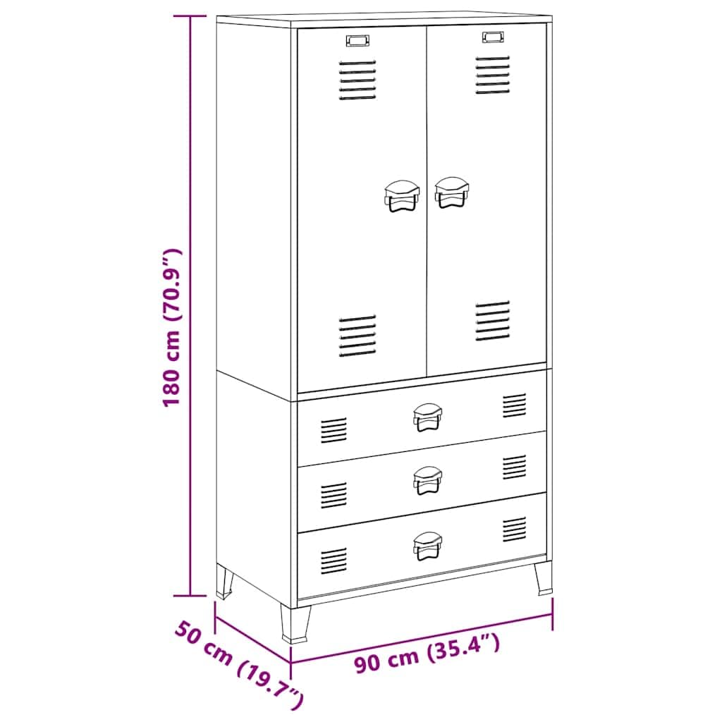 vidaXL Industrial Kleiderschrank Garderobenschrank Schlafzimmerschrank Metallschrank Lagerschrank Mehrzweckschrank Schrank Schwarz 90x50x180cm Metall