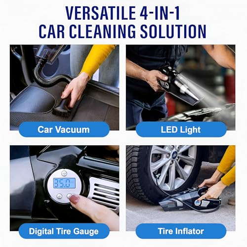 Image of KP-CVC30 Car Vacuum Cleaner with Tyre Inflator 8000Pa Suction Power Wet & Dry Cleaning LED Light 13FT Cord Portable Handheld Vacuum for Car