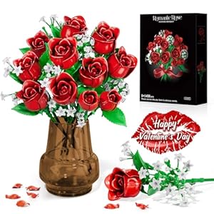 INVITOP Red Rose Flowers Bouquet Building Set, 15 Artificial Flowers for Botanical Collection and Decorative Home, Forever Rose Toy Valentine’s DIY Gift for Women Girls Her Adults 6+, No Vase