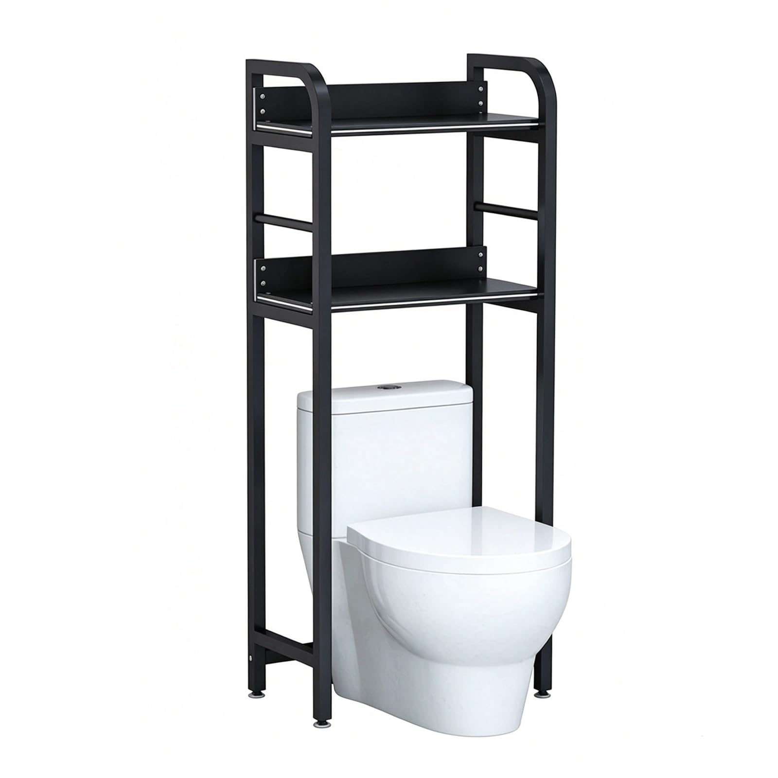 Freestanding Over Toilet Storage Shelf, No Drilling Bathroom Organizer, 2-Tier Metal Space Saver Rack, Adjustable Shelf for Small Space(2-tier,Black+Black 19.7x11.4x55.1in)