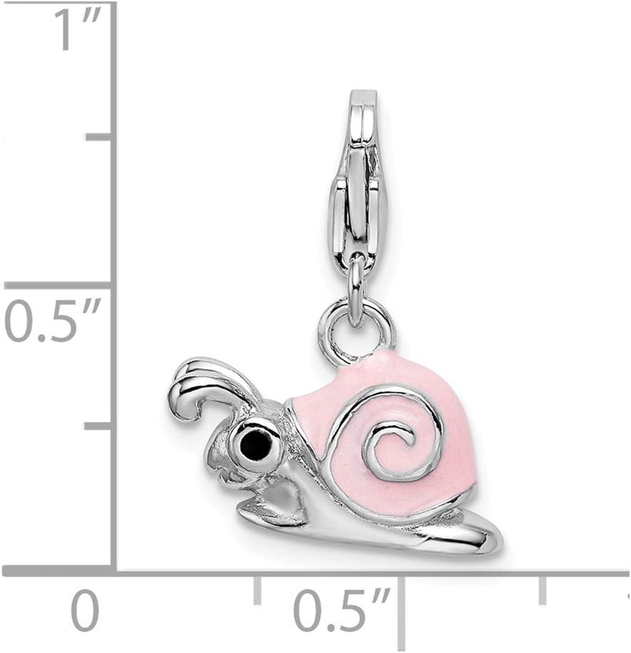 Solid 925 Sterling Silver Enamel Pink Snail Lobster Clasp Charm (0.63 x 1.18 Inches)