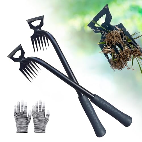 2Pcs Weed Puller Tool- 6 Teeth Manganese Steel Gardening Hand Weeder Tools