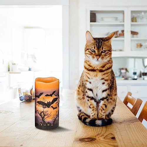 Dromance Flameless Flickering Candles Battery Operated With 6 Hour Timer, Set Of 3 Real Wax Led Pillar Candles Warm Light With Castle, Witch, Bats Decal Halloween Decor Candles For Kids(D3" X H6") #TOP7