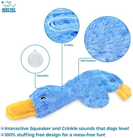 Best Pet Supplies Interactive Squeaky Dog Chew Toy, Ideal Dog Toys for Chewers, Small, Medium & Large Dogs, and Fetch Lovers - Crinkle Duck (Blue), Large — view 2