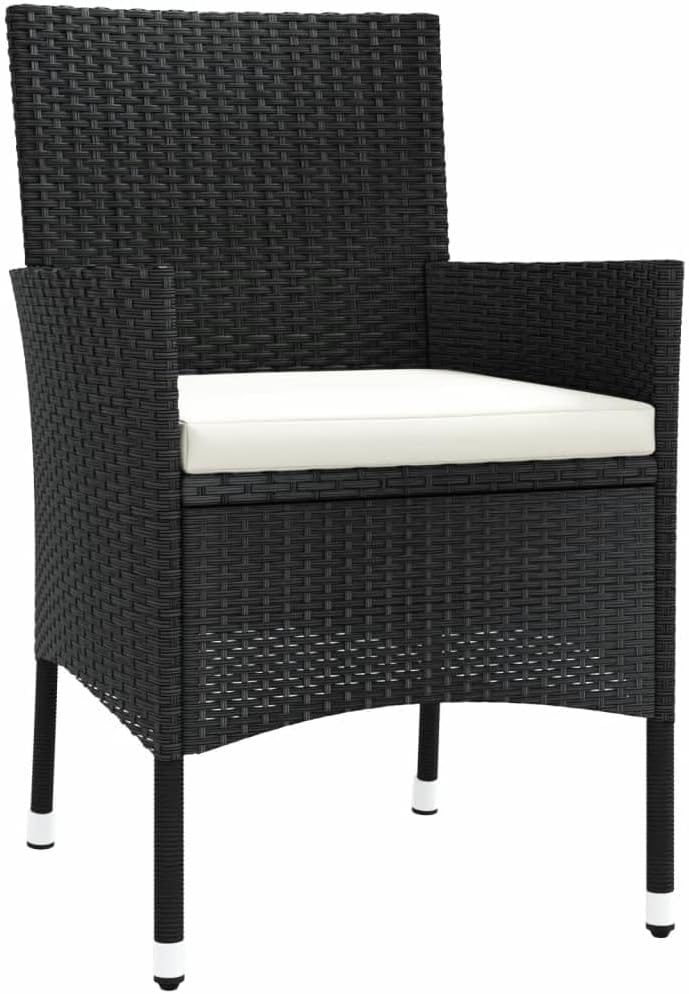 vidaXL Outdoor Patio Chairs - Durable Powder-Coated Steel Frame, Wicker Style in Black Poly Rattan, Includes Cream White Cushions, 4 Pieces