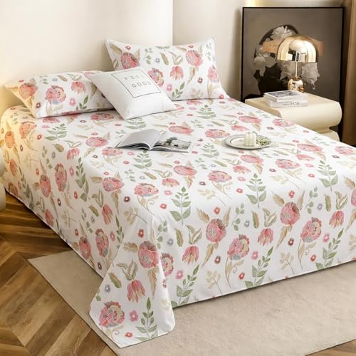 Image of IVAZA 240 TC Soft Ezyption Cotton Floral Print King Size Bedsheet - with 2 Pillow Covers, Hypoallergenic, Brethable, (Size- 90 x 90 Inch) White Green