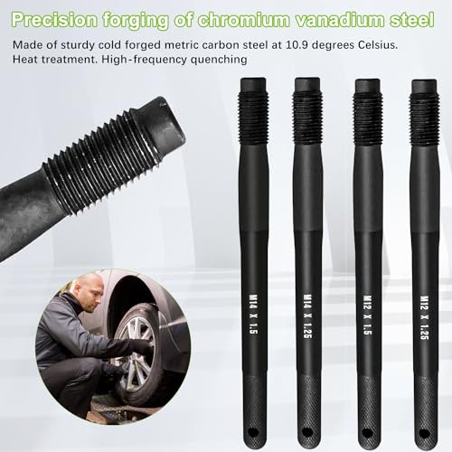 4 Stück Kfz Werkzeug Radmontagehilfe Satz Set, Reifenwechsel Auto M12 x 1.5, M12 x 1.25, M14 x 1.5, M14 x 1.25, Edelstahl Reifen Montagehilfe, Radwechsel Felgen Zentrierhilfe/Aufhängen Werkzeug (4)
