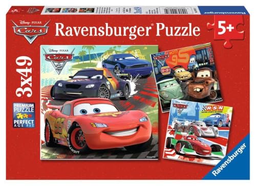 Ravensburger - Disney Cars: Worldwide Racing Fun - 49 Piece Jigsaw Puzzle 3 Pack Set - Lightning McQueen and More - Larger Pieces - Premium Quality - Ideal Gift - Screen-Free Fun - Children Age 5+