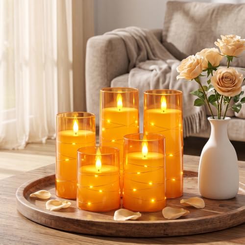 Image of Homemory Halloween Flameless Candles, Orange LED Pillar Candles, Fall Decor