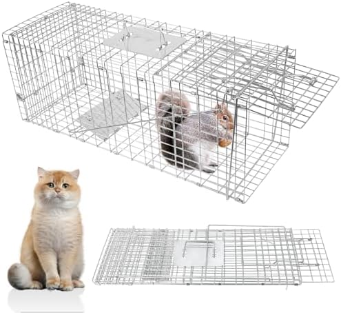 Noliven Live Animal Trap, 30.5"x 12"x 11" Large One-Door Humane Cage Trap, Folding Pet Traps with Handle, for Cats, Groundhogs, Skunks, Armadillos, and Other Similar-Sized Animal