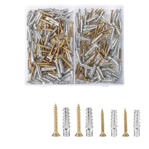 Metal Wall Plugs 100PCS Set - 6mm×50 & 8mm×50 Anti-Drop Expansion Anchors with Self-Tapping Screws, Serrated Design for Concrete, Brick, Wood & Gyprock Walls, Heavy-Duty (100)