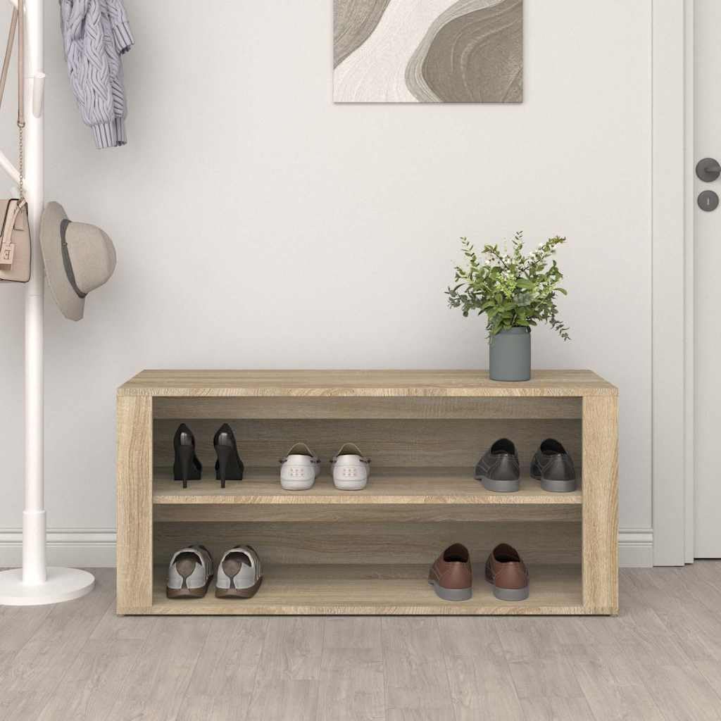 Regał na buty z drewna inżynieryjnego 2 przegródki 100x35x45 cm Sonoma