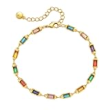 LUREME Multicolor Oval Rectangle Heart Glass Stones Chain Bracelet Golden Extenstion(bl003571)